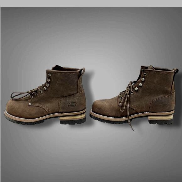 Men's 9 SKECHERS Cascades Utility Brown Suede Work Boots in Excellent Condition - Picture 3 of 10